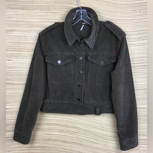 Free People Everlyn Velvet Cotton Blend Cropped Jacket in Moss/Dark Olive Size S - Picture 4 of 13